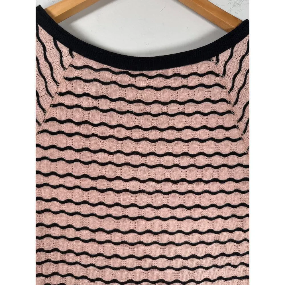 Free People Wavy Stripe Pointelle Peplum Long Sleeve Top‎ Size S Peach Black